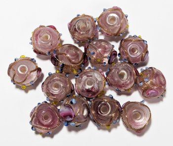 15, 10mm Crystal and Pink Round Wedding Cake Lampwork Beads