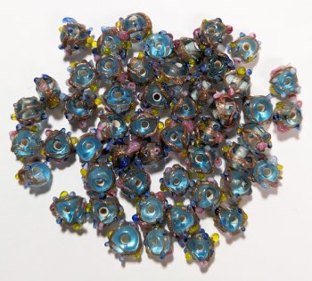 50, 6mm Transparent Aqua Wedding Cake Lampwork Beads