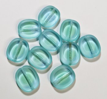 10 14mm Flat Cut Oval Window Bead Aqua & Green