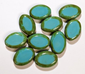 10 20x14mm Flat Oval Opaque Turquoise Blue with Speckled Edge
