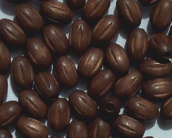 50 10.5x7mm Dark Brown Ridged Oval Wood Beads