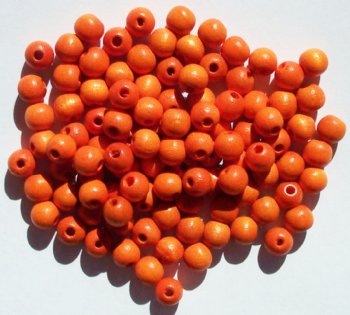 100 6mm Orange Round Wood Beads