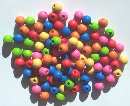 100 7mm Mixed Multi Bright Round Wood Beads