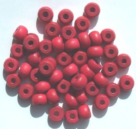 50 9x6.5mm Red Crow Wood Beads