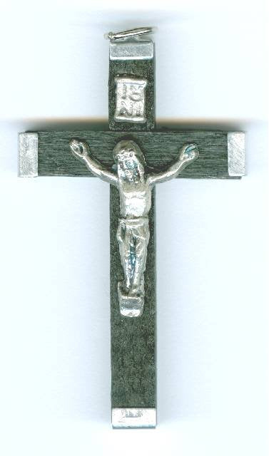 1 44x26mm Silver and Black Wood Cross Pendant with Ring