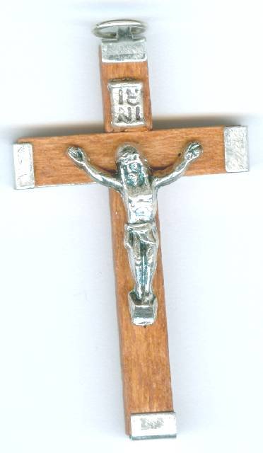 1 44x26mm Silver and Brown Wood Cross Pendant with Ring
