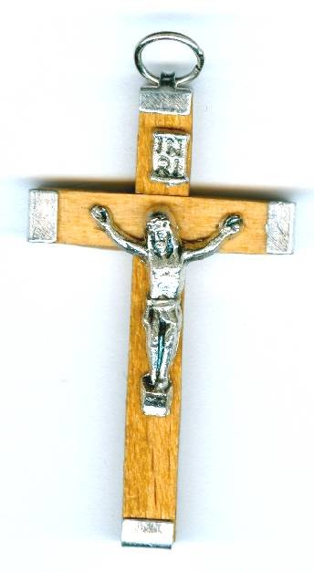 1 44x26mm Silver and Natural Wood Cross Pendant with Ring