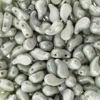25, 8x5mm Alabaster Green Lustre  LEFT Two Hole Zoliduo Beads