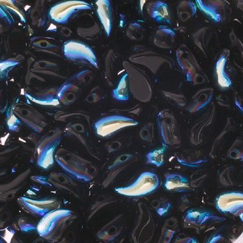 25, 8x5mm Opaque Black AB LEFT Two Hole Zoliduo Beads